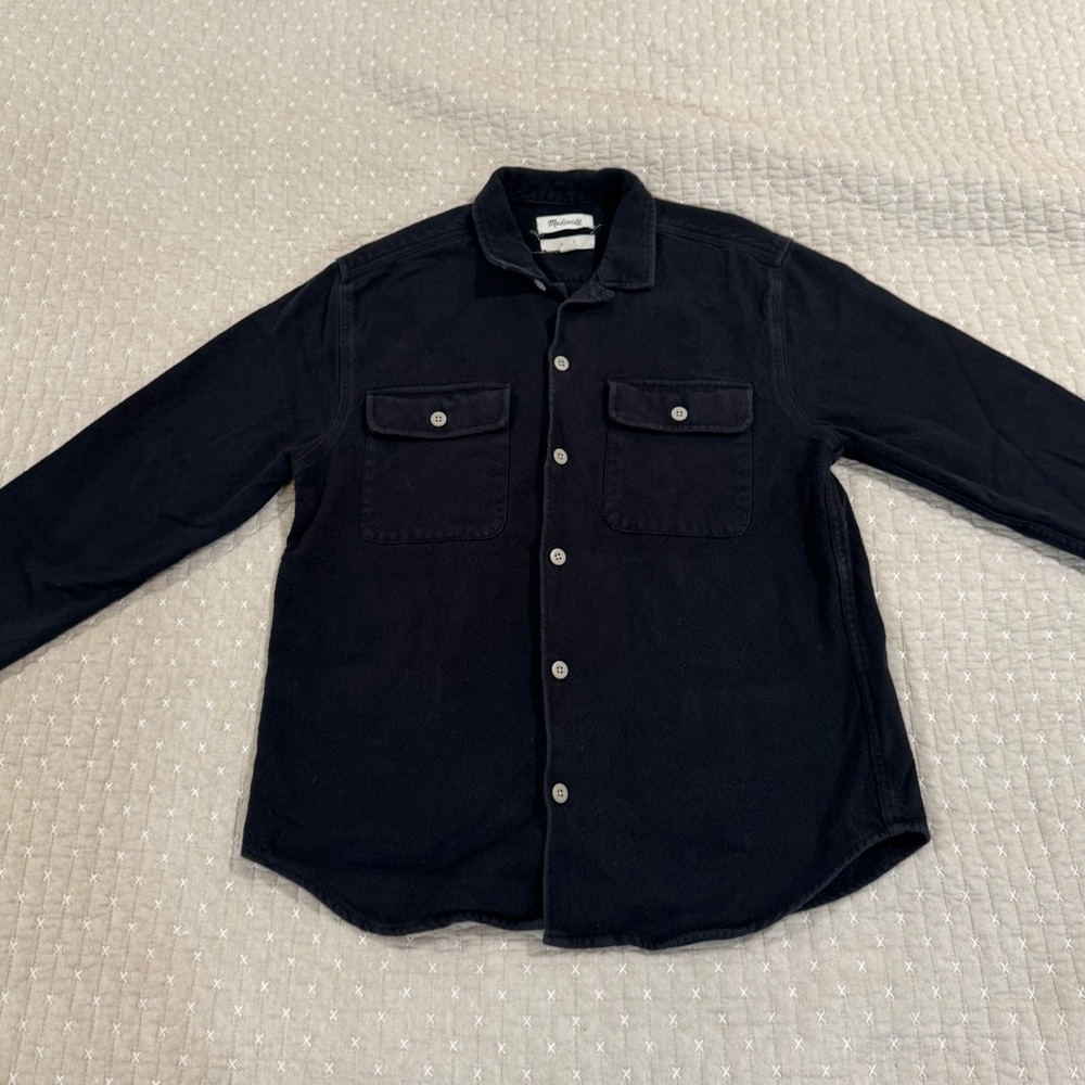 Madewell Black Shacket Shirt Jacket Flannel Overshirt Utility Button Up Size M